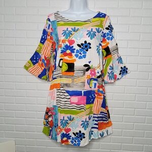 Vtg 90s Jams World Mini Dress Sz Small Piazza Pattern Artsy Resort Beach